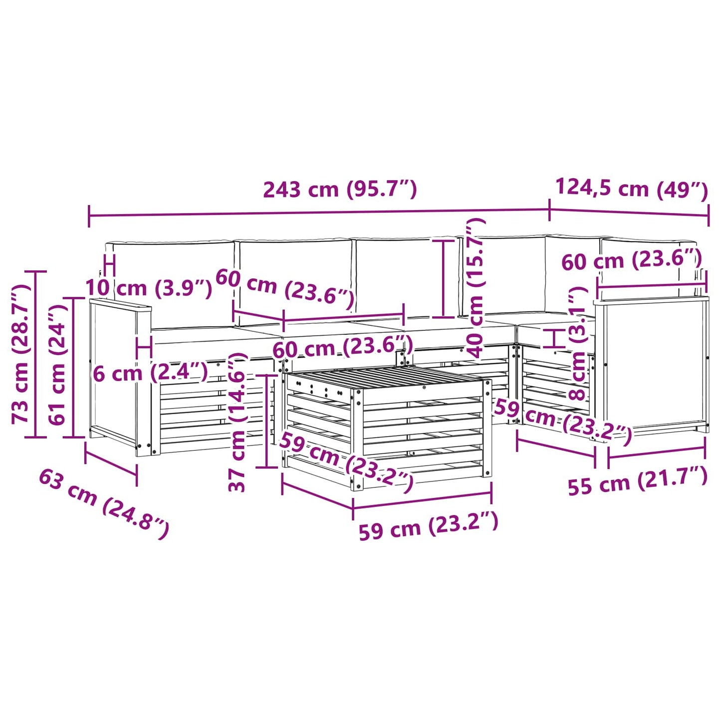 Outdoor-Sofagarnitur 5 stk. Natur