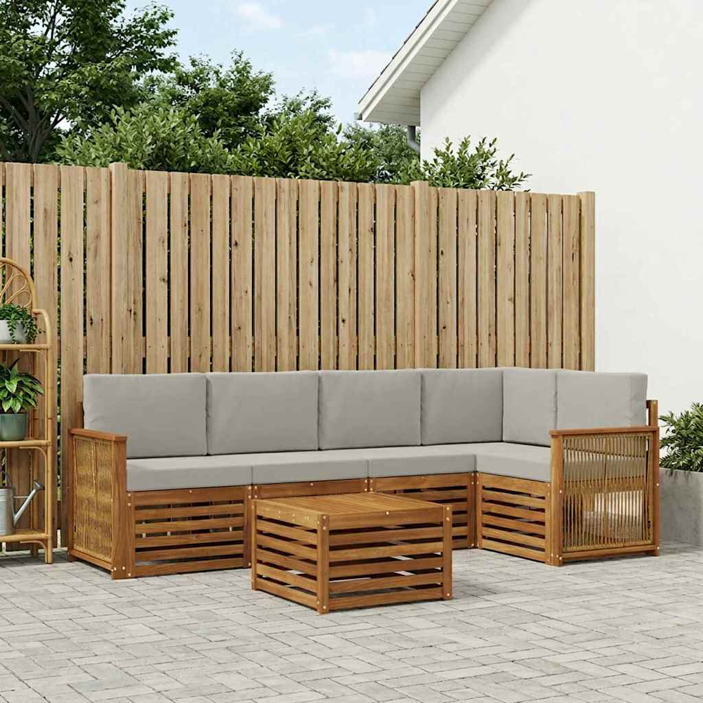 Outdoor-Sofagarnitur 5 stk. Natürlich und Hellgrau