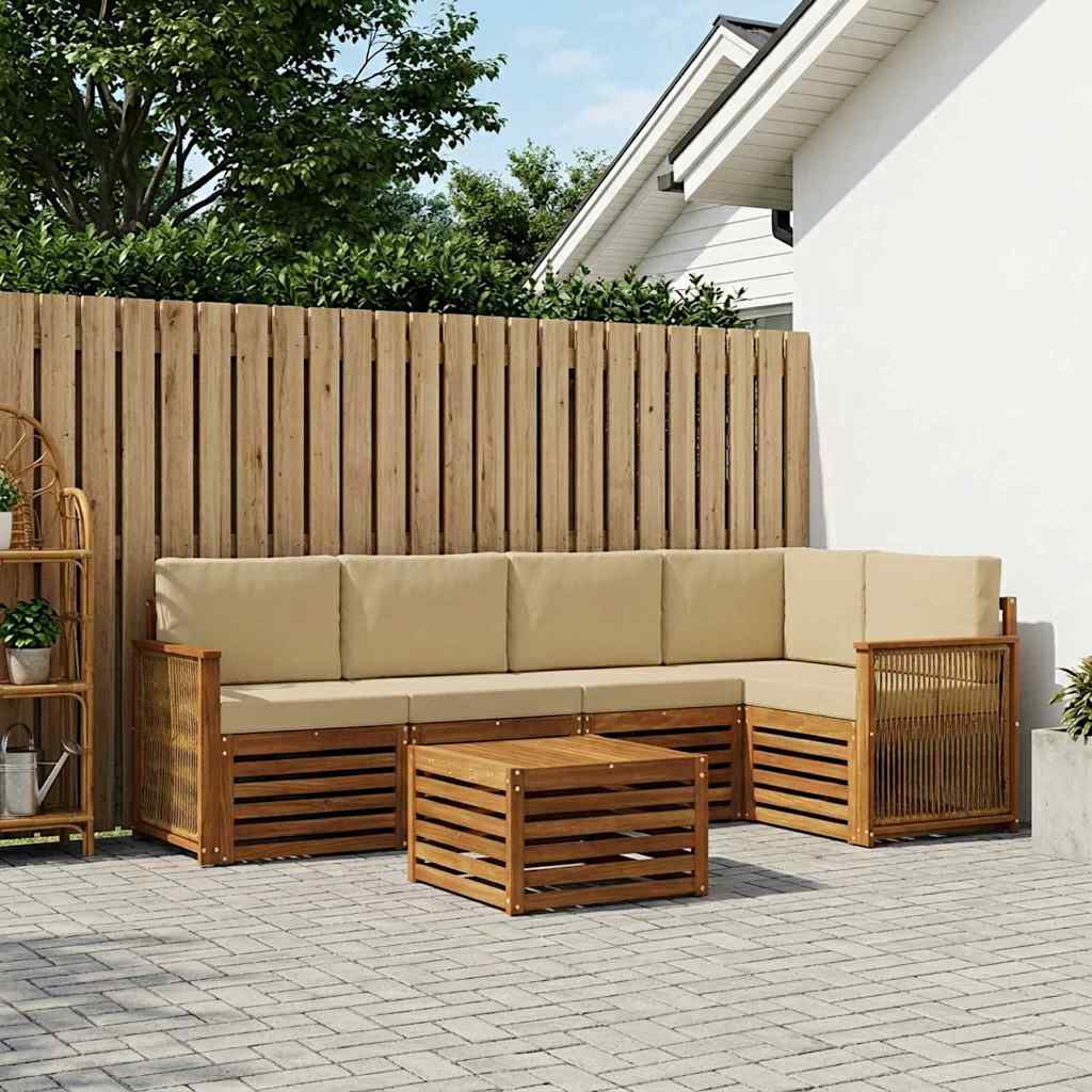 Ecksofa Set 5 pcs Natur Massives Akazienholz und Polyester