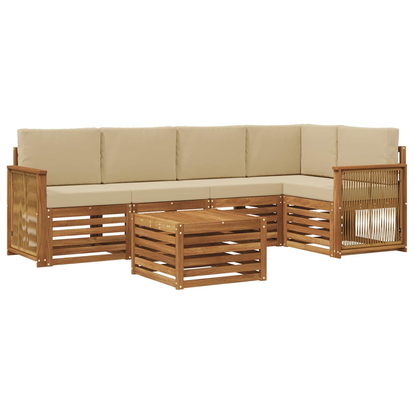 Ecksofa Set 5 pcs Natur Massives Akazienholz und Polyester