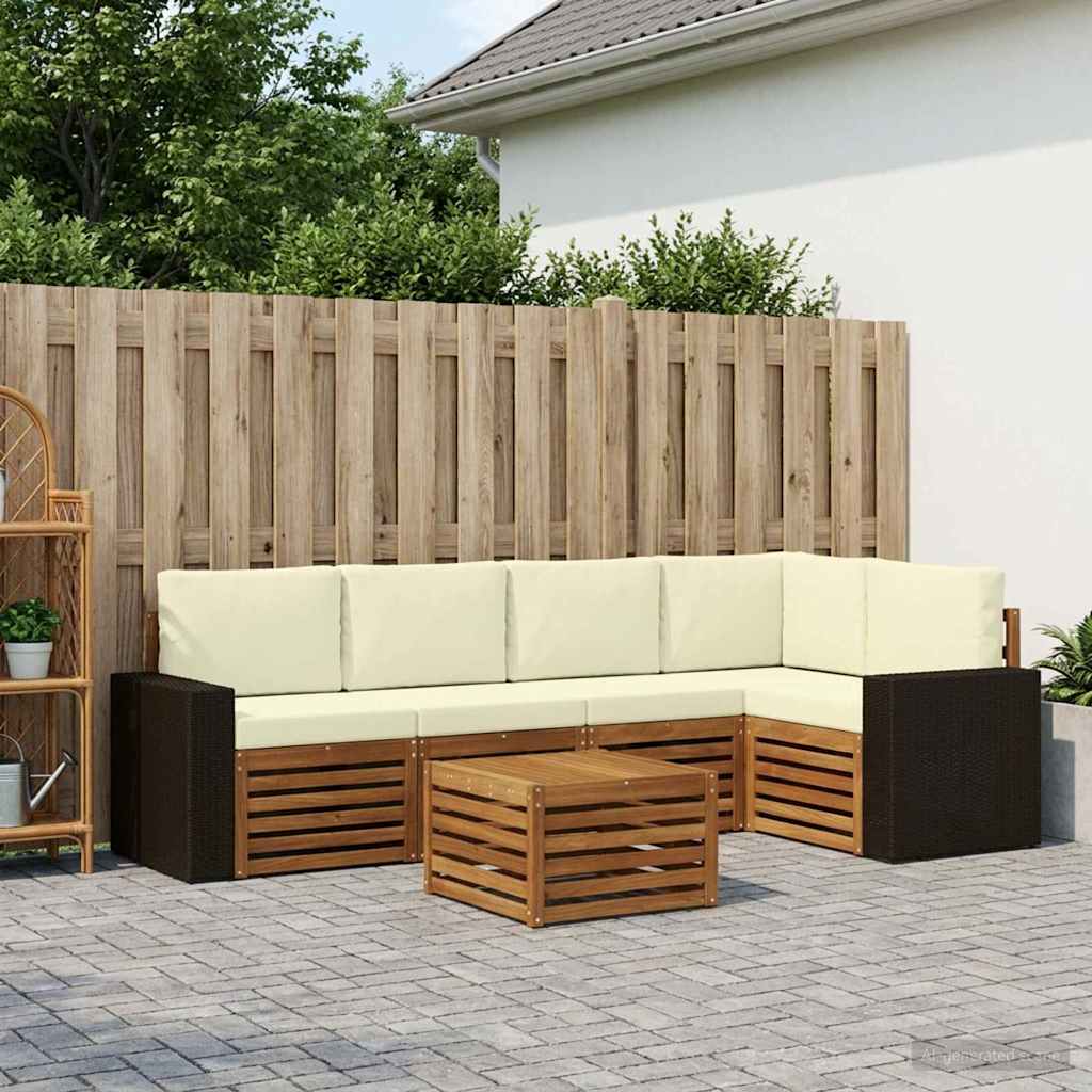 Ecksofa Set mit Kissen 6 pcs Natur und Creme Massivholz Akazie