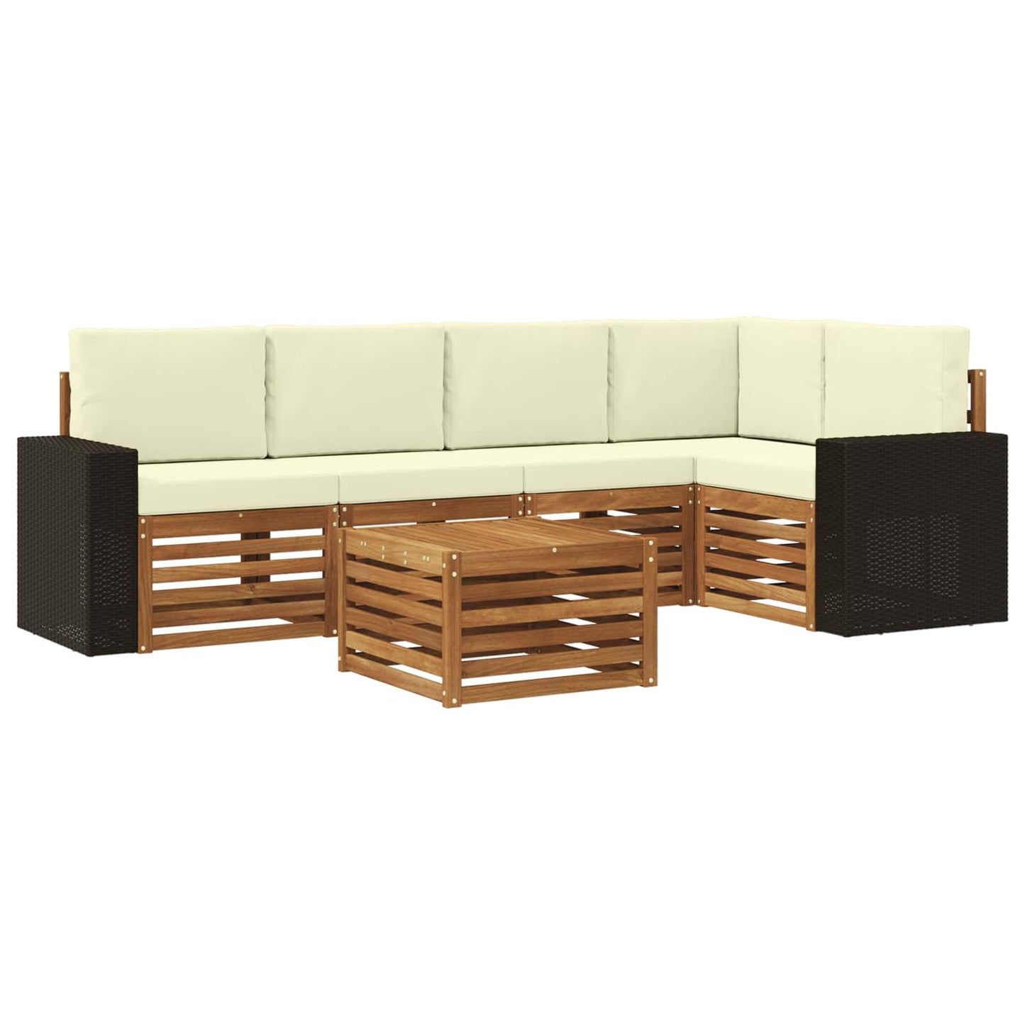 Ecksofa Set mit Kissen 6 pcs Natur und Creme Massivholz Akazie