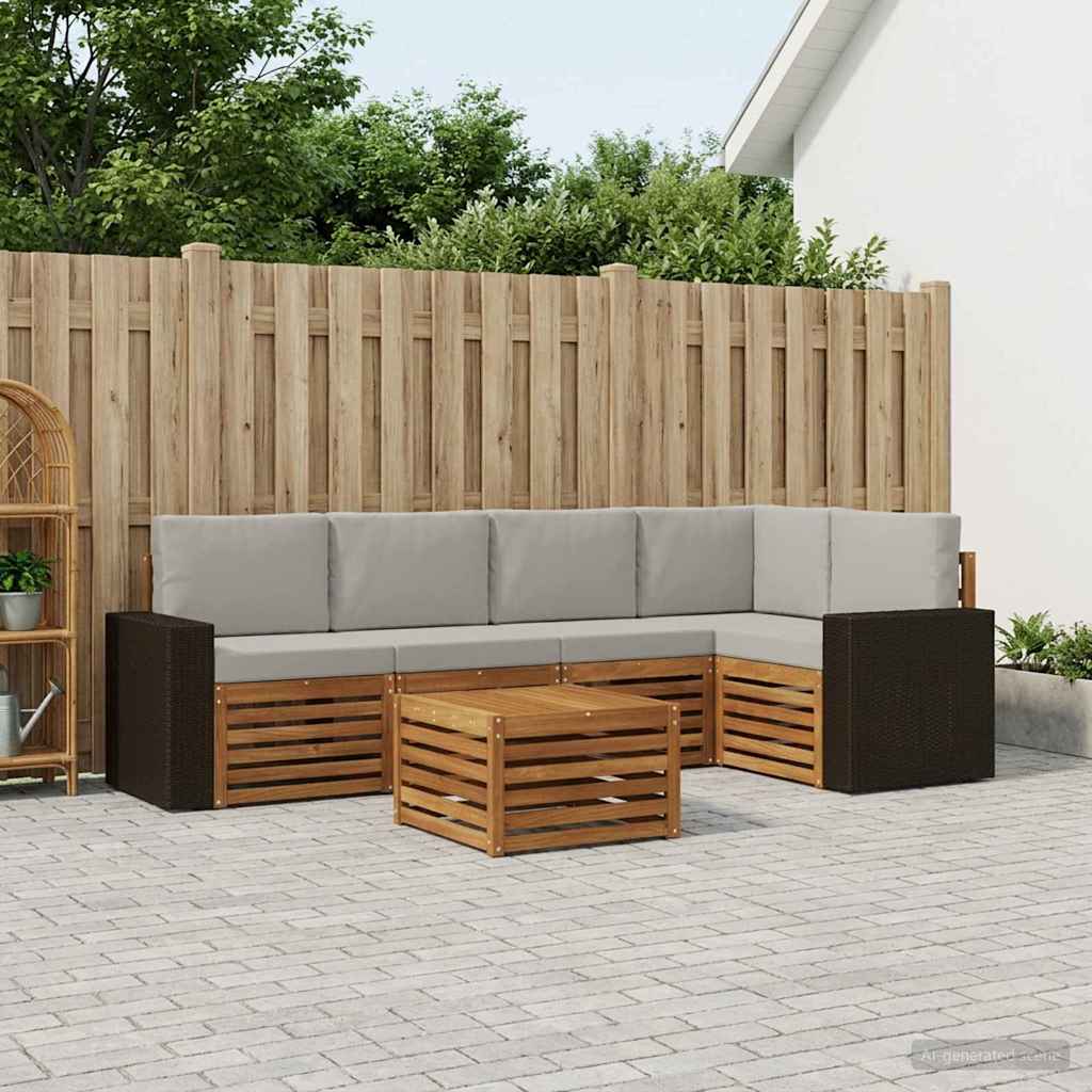 Outdoor-Sofagarnitur 6 stk. Natürlich und Hellgrau Polyester