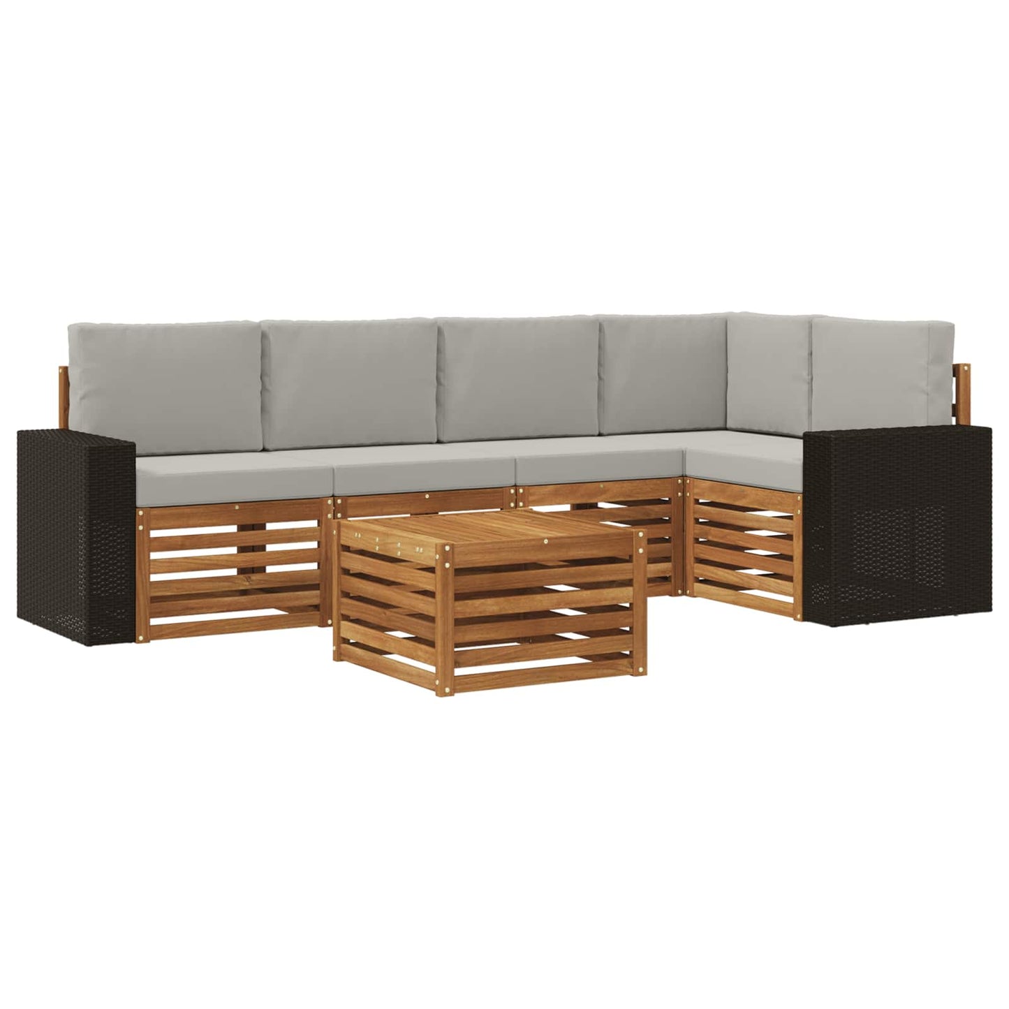 Outdoor-Sofagarnitur 6 stk. Natürlich und Hellgrau Polyester