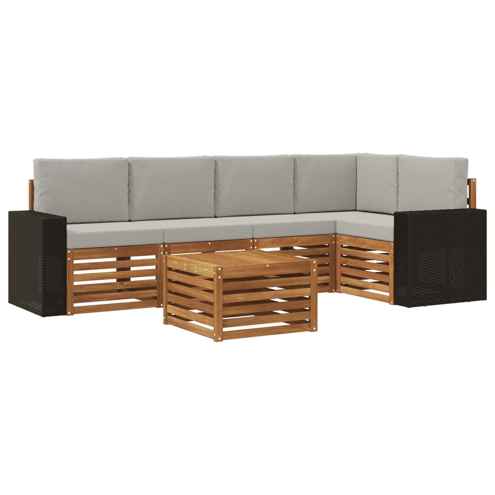 Outdoor-Sofagarnitur 6 stk. Natürlich und Hellgrau Polyester