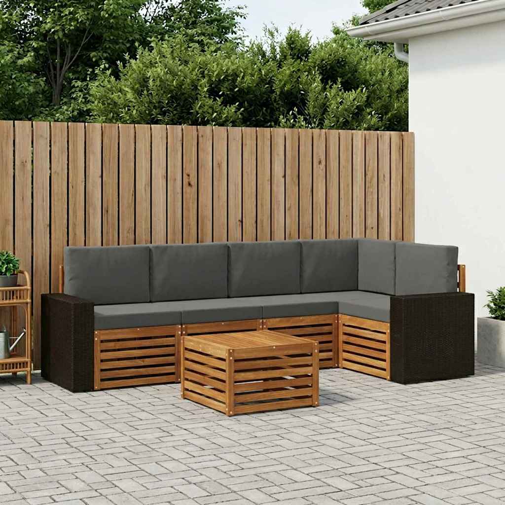 Ecksofa Set 6 pcs Natur und Anthrazit Massivholz Akazie