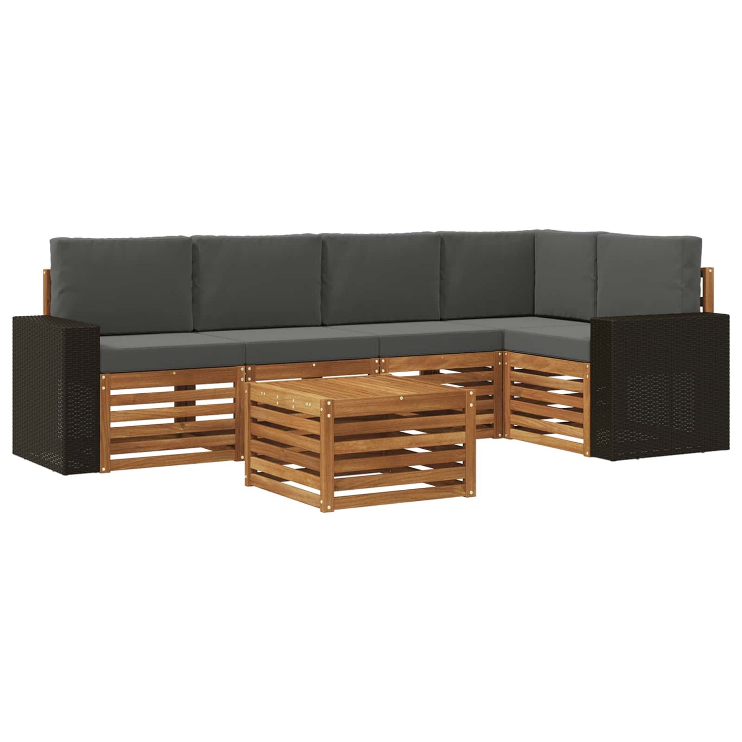 Ecksofa Set 6 pcs Natur und Anthrazit Massivholz Akazie