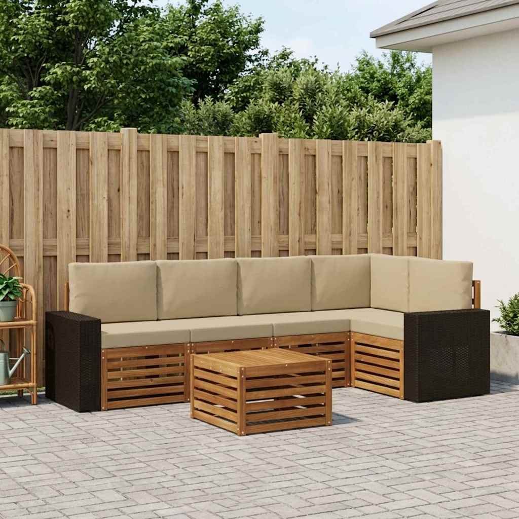 Ecksofa Set mit Kissen 6 pcs Natur und Beige Massivholz Akazie