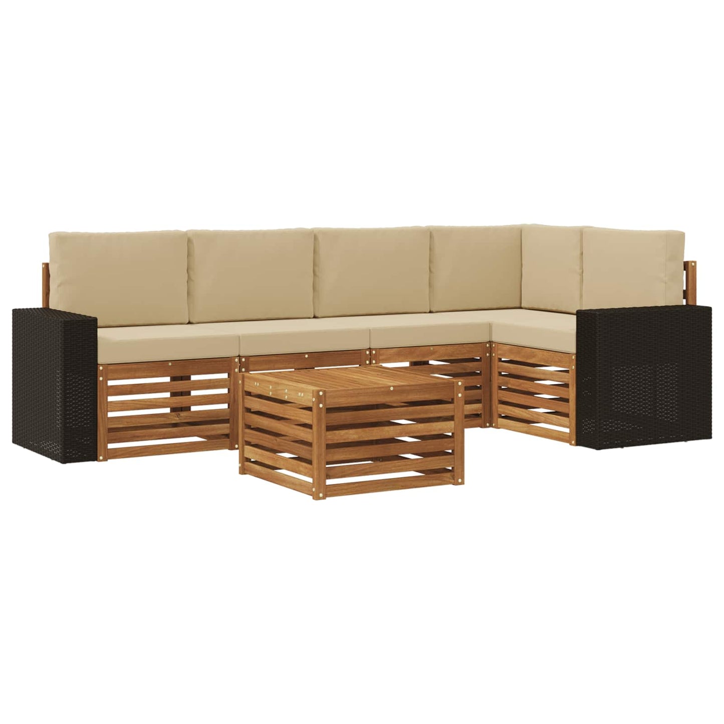 Ecksofa Set mit Kissen 6 pcs Natur und Beige Massivholz Akazie