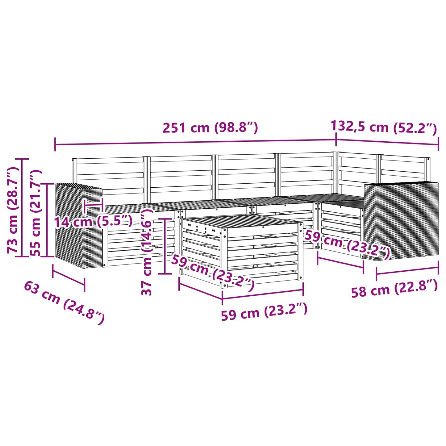 Outdoor-Sofagarnitur 6 stk. Natur Polyester