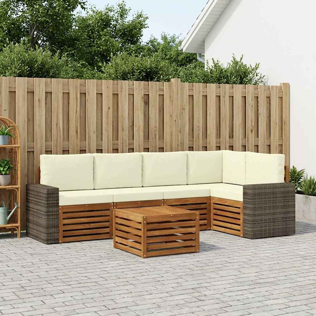 Ecksofa Set mit Kissen 6 pcs Natur und Creme Massivholz Akazie