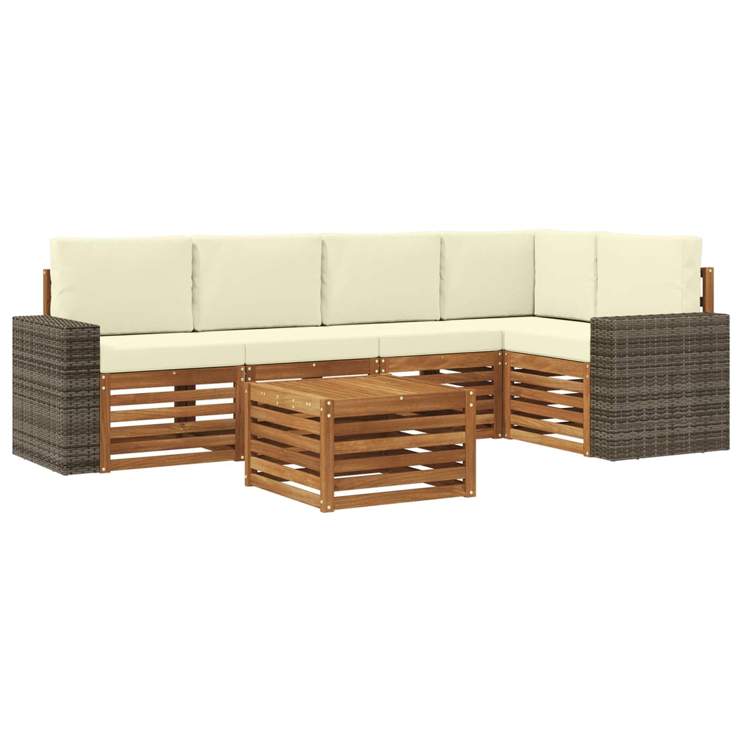 Ecksofa Set mit Kissen 6 pcs Natur und Creme Massivholz Akazie