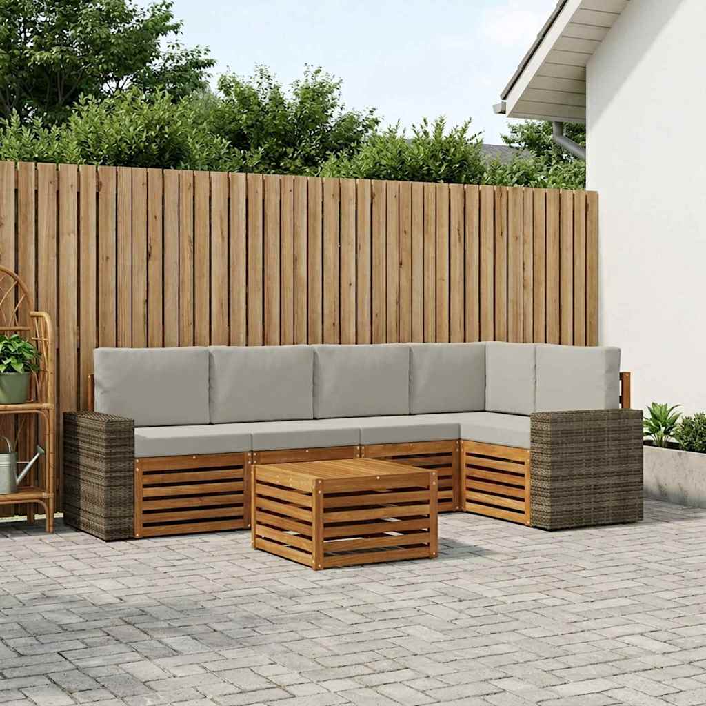 Outdoor-Sofagarnitur 6 stk. Natürlich und Hellgrau Polyester
