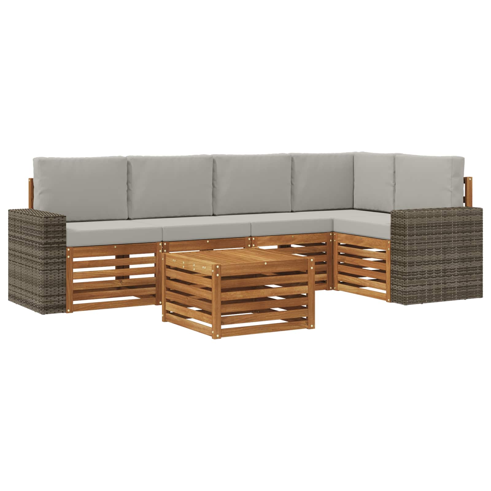 Outdoor-Sofagarnitur 6 stk. Natürlich und Hellgrau Polyester