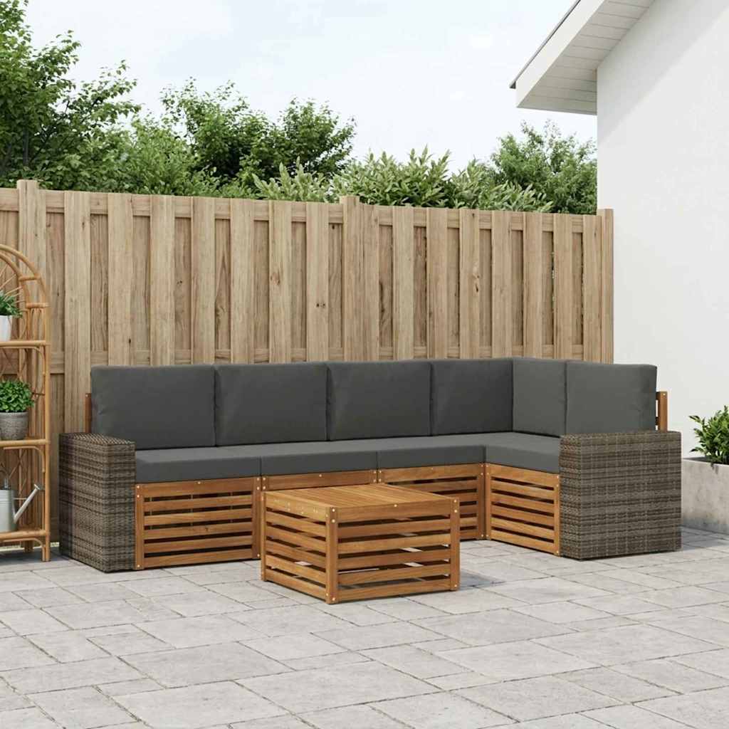 Ecksofa Set 6 pcs Natur und Anthrazit Massivholz Akazie