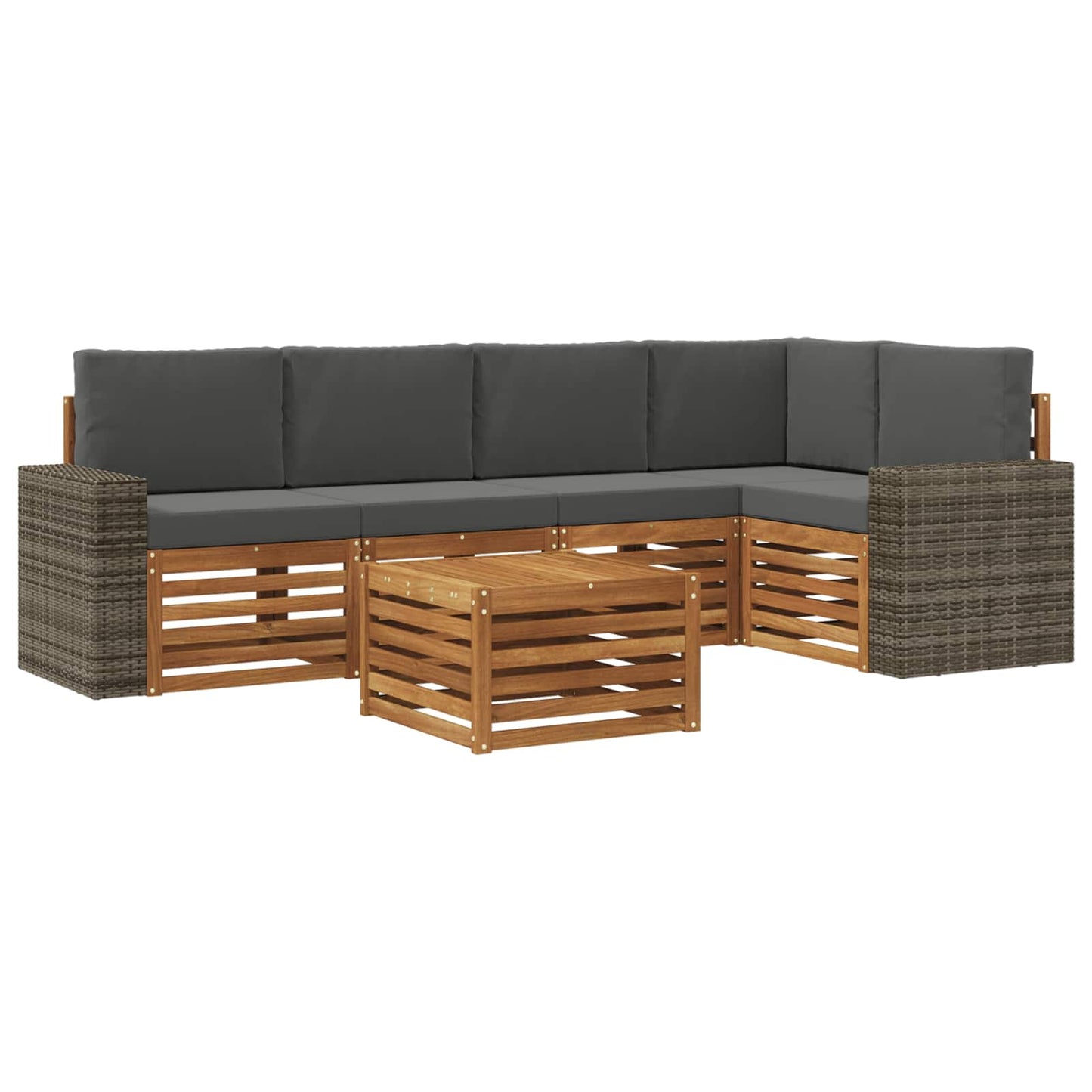 Ecksofa Set 6 pcs Natur und Anthrazit Massivholz Akazie