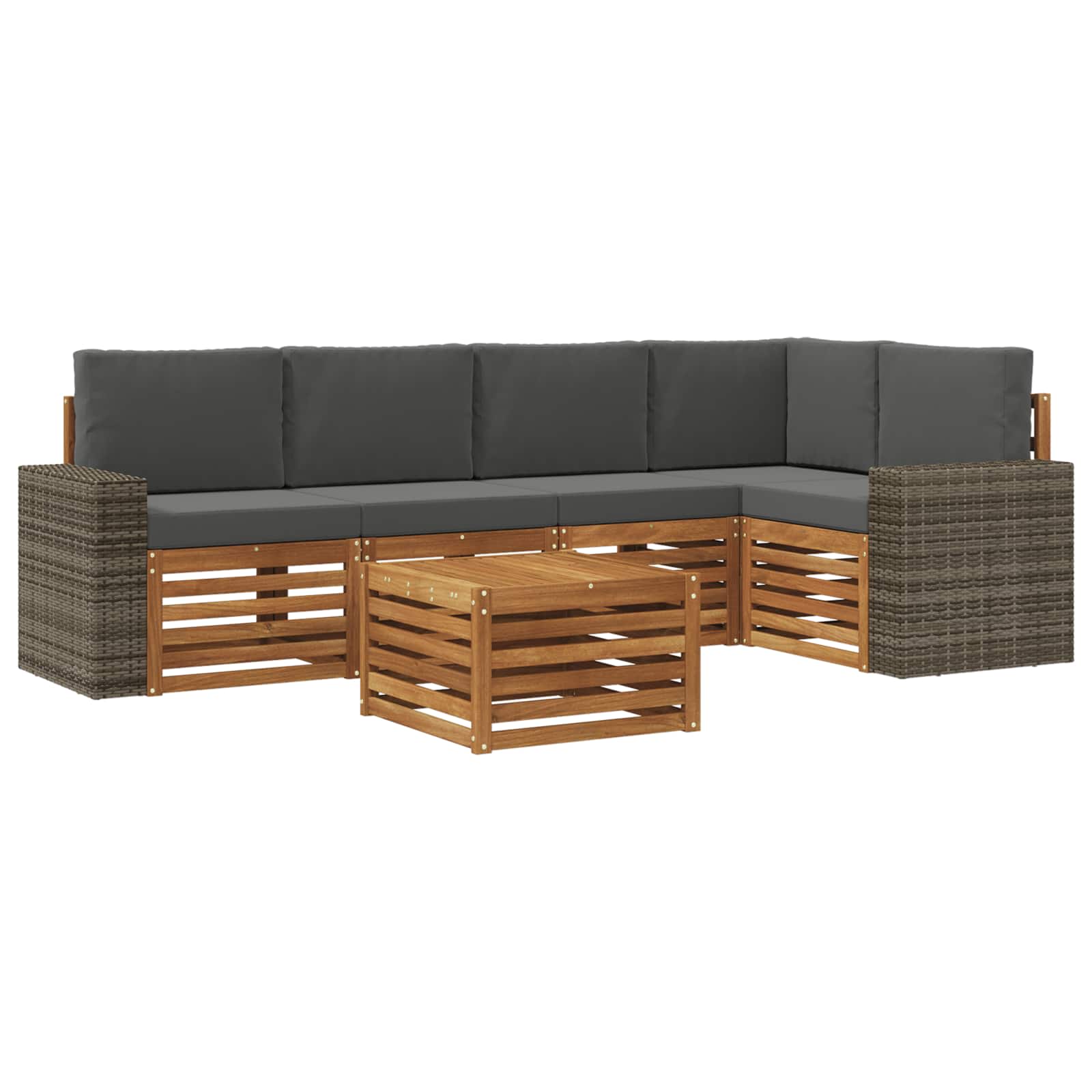 Ecksofa Set 6 pcs Natur und Anthrazit Massivholz Akazie