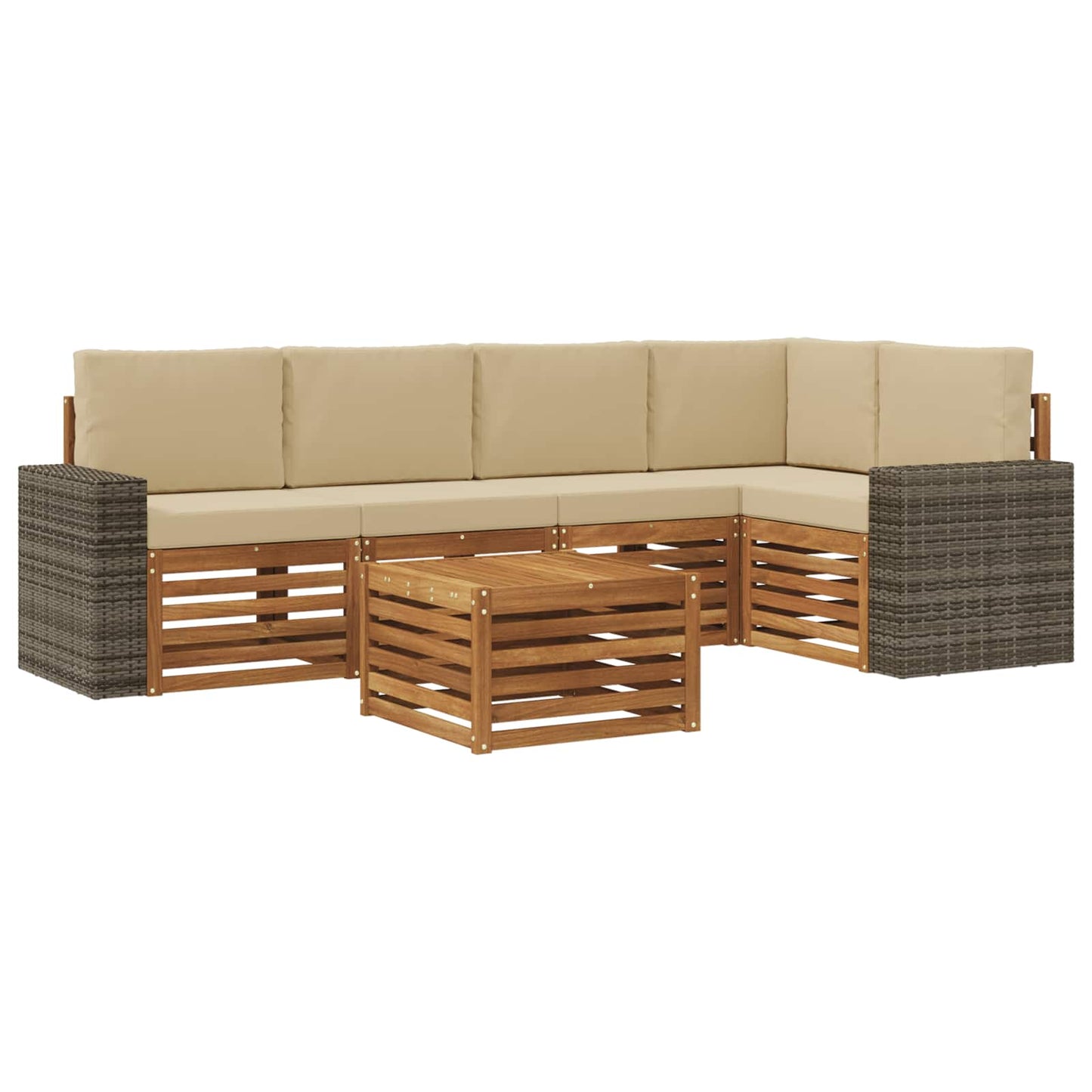 Outdoor-Sofagarnitur 6 stk. Natur und Beige Polyester