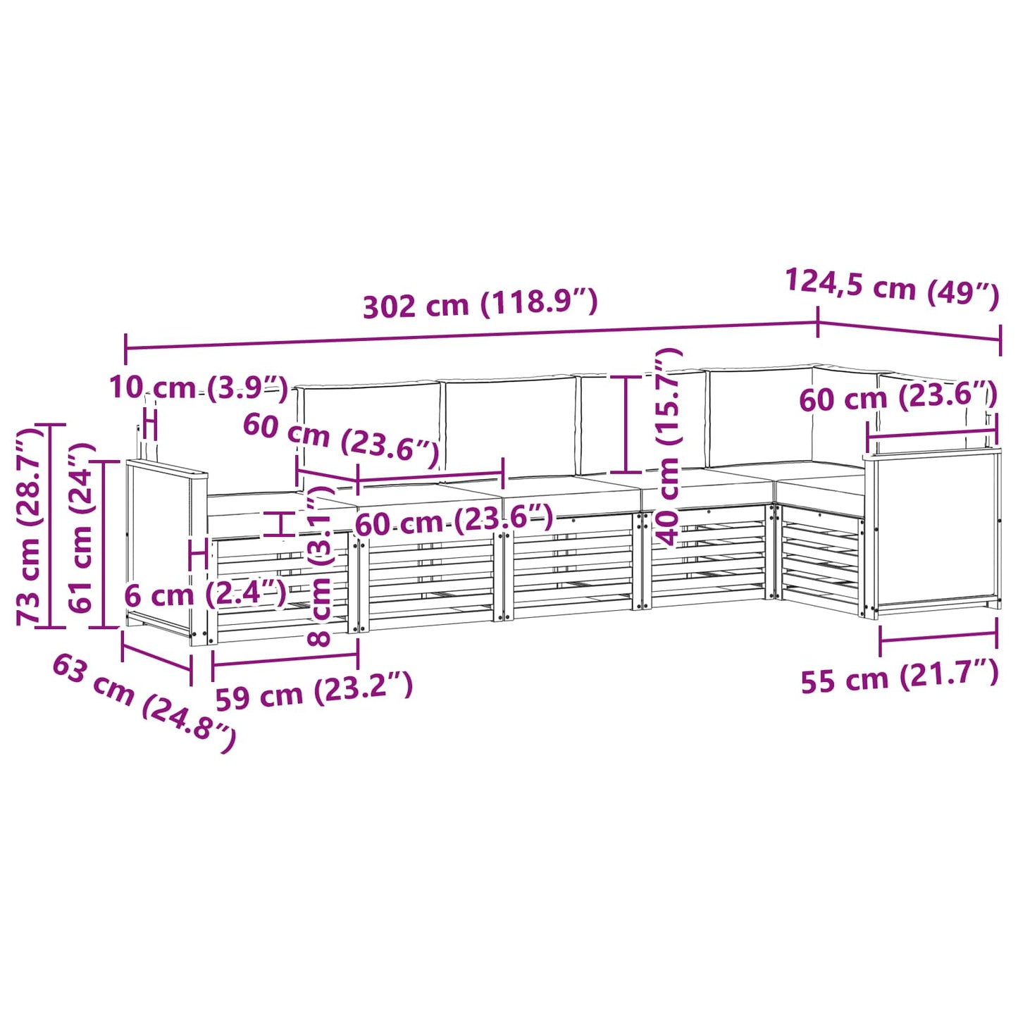 Outdoor-Sofagarnitur 5 stk. Natur