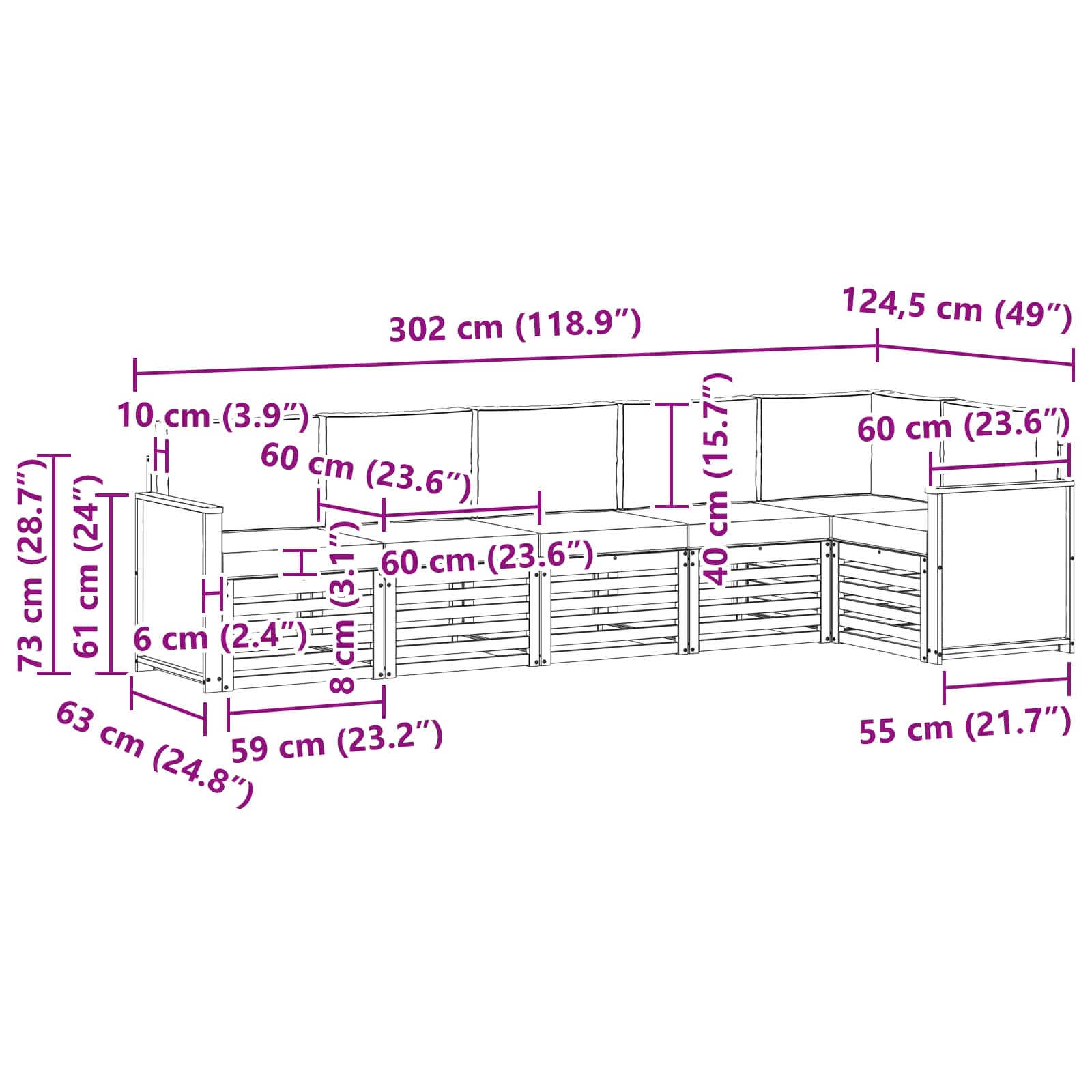 Outdoor-Sofagarnitur 5 stk. Natur und Anthrazit