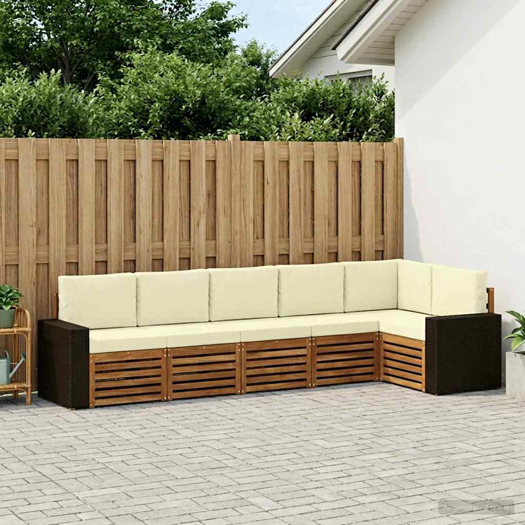 Ecksofa Set mit Kissen 6 pcs Natur und Creme Massivholz Akazie