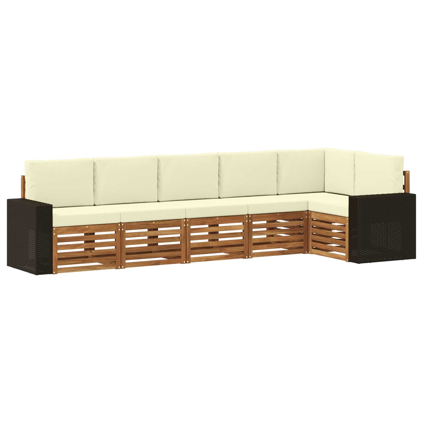 Ecksofa Set mit Kissen 6 pcs Natur und Creme Massivholz Akazie