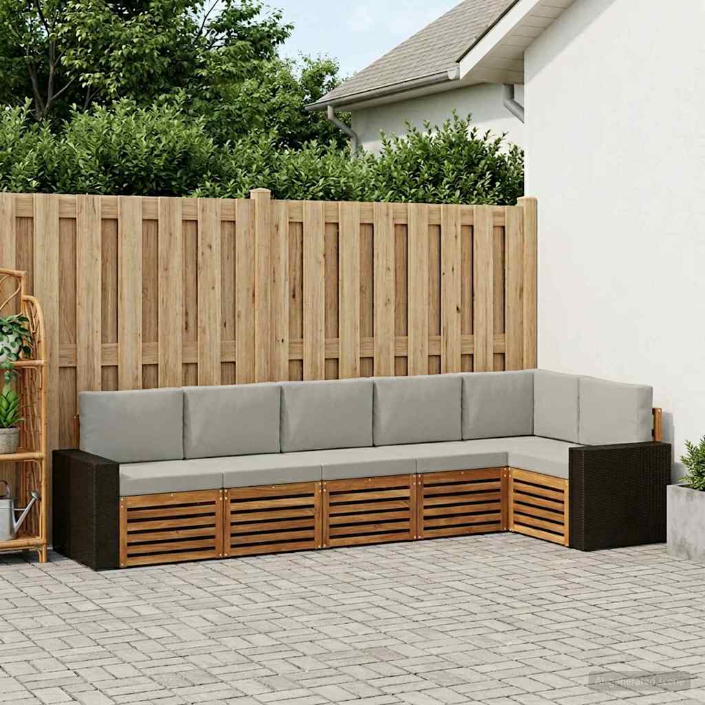 Outdoor-Sofagarnitur 6 stk. Natürlich und Hellgrau Polyester
