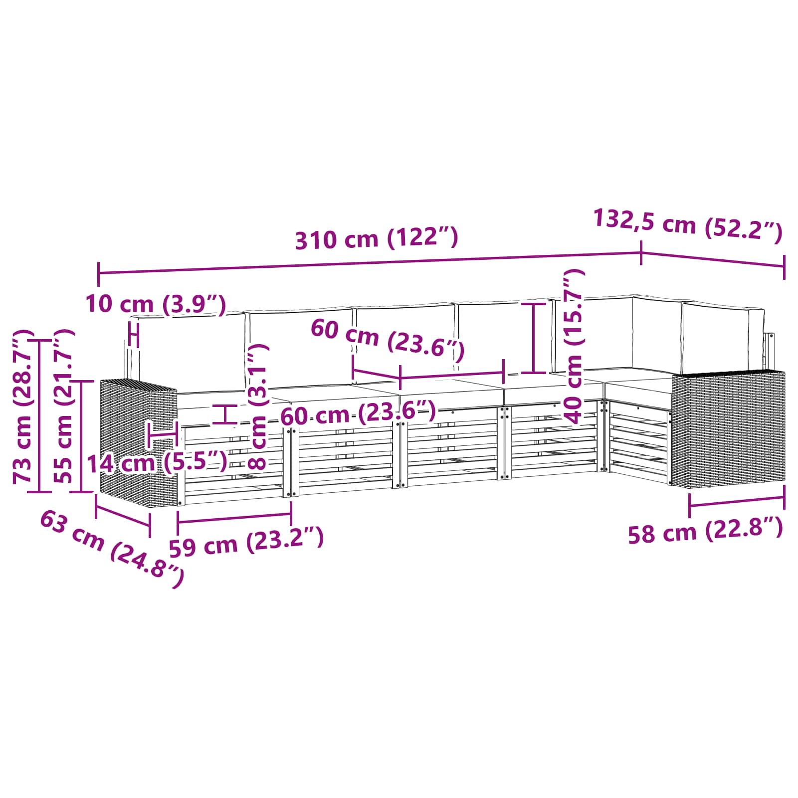 Outdoor-Sofagarnitur 6 stk. Natur und Anthrazit Polyester