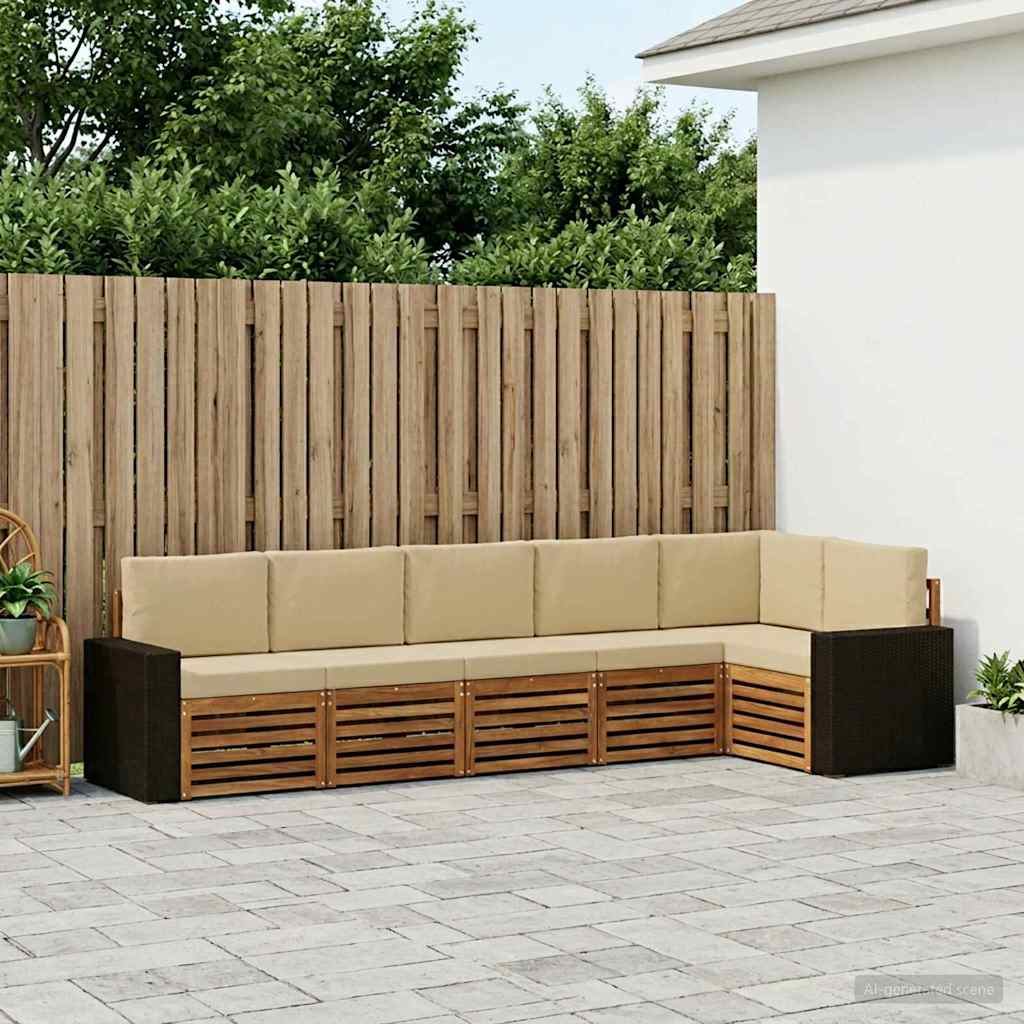 Outdoor-Sofagarnitur 6 stk. Natur und Beige Polyester