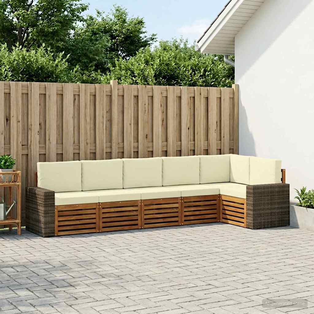 Ecksofa Set mit Kissen 6 pcs Natur und Creme Massivholz Akazie