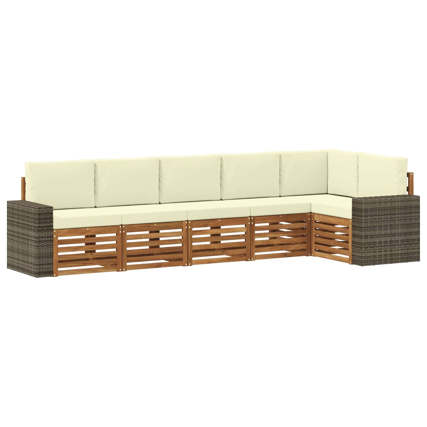 Ecksofa Set mit Kissen 6 pcs Natur und Creme Massivholz Akazie