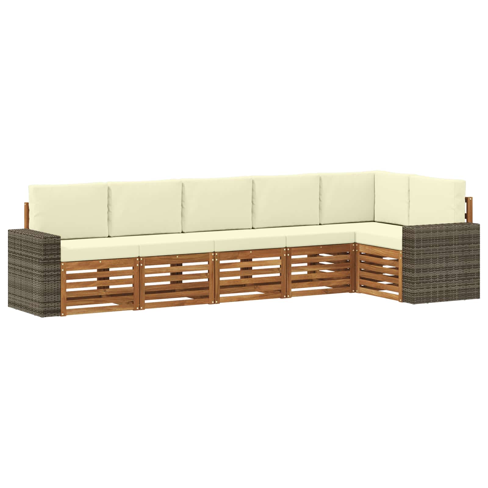 Ecksofa Set mit Kissen 6 pcs Natur und Creme Massivholz Akazie