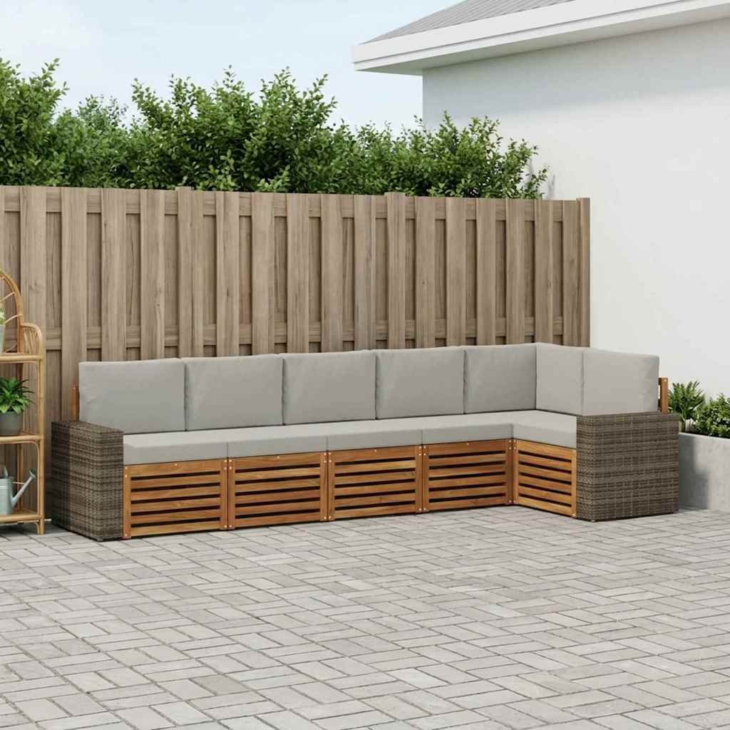 Outdoor-Sofagarnitur 6 stk. Natürlich und Hellgrau Polyester