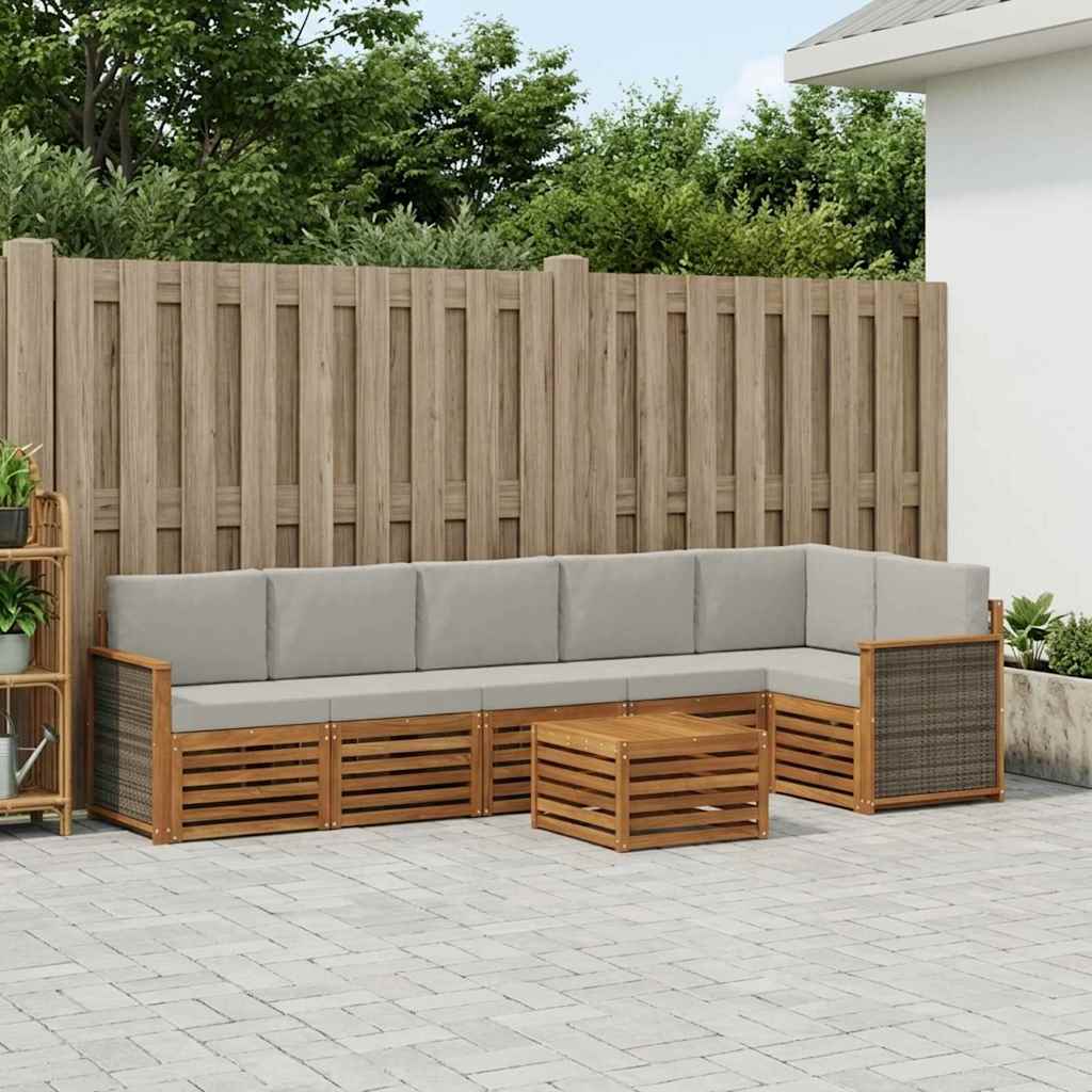 Outdoor-Sofagarnitur 6 stk. Natürlich und Hellgrau