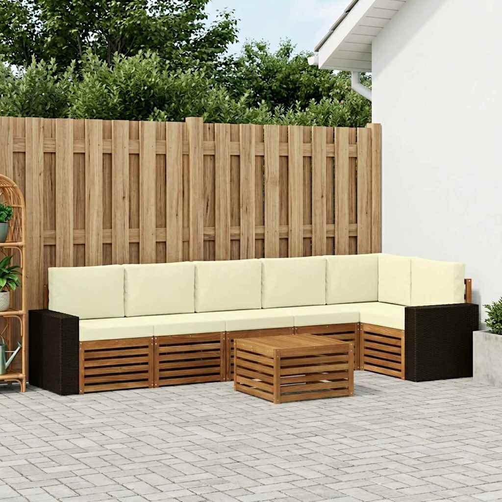 Ecksofa Set mit Kissen 7 pcs Natur und Creme Massivholz Akazie