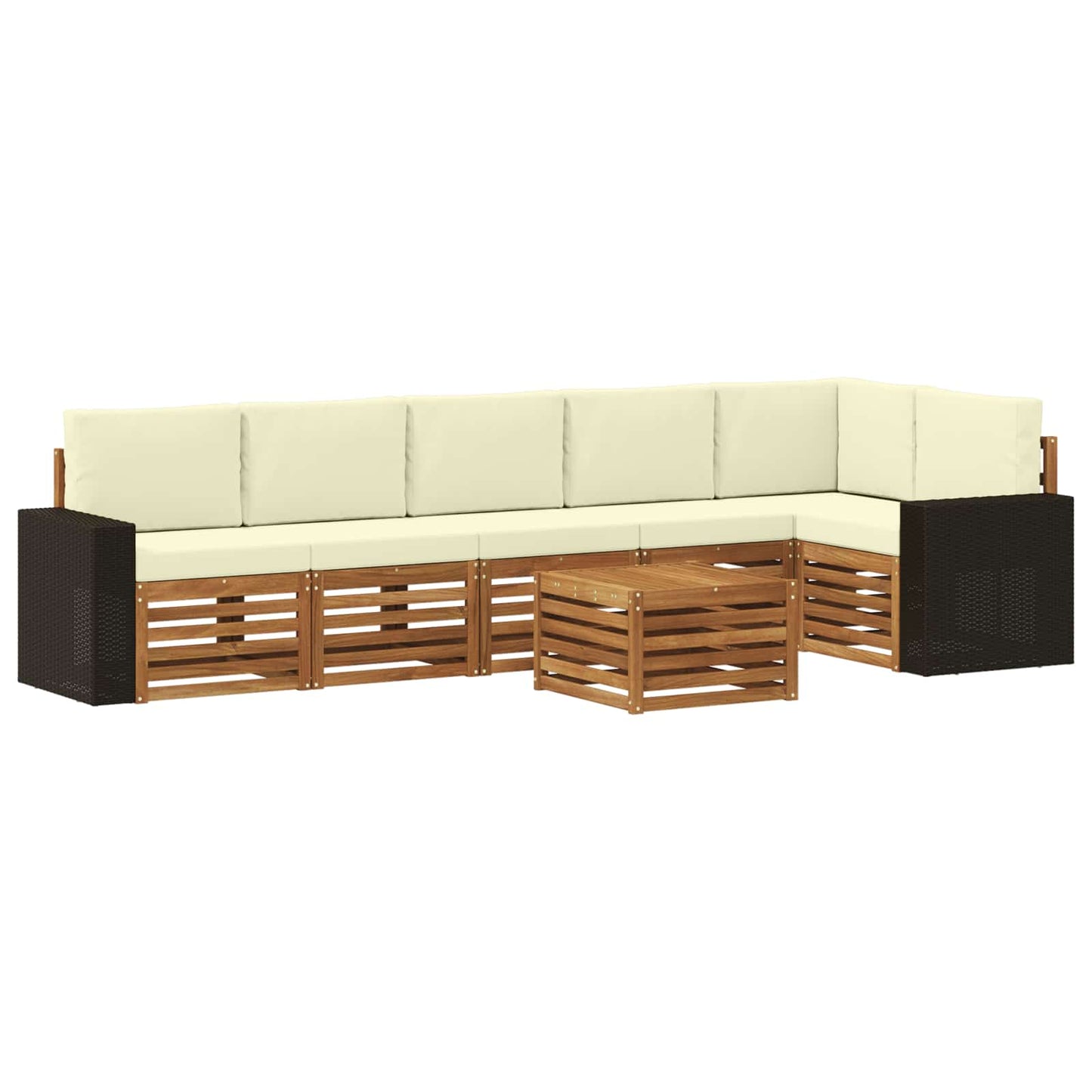 Ecksofa Set mit Kissen 7 pcs Natur und Creme Massivholz Akazie