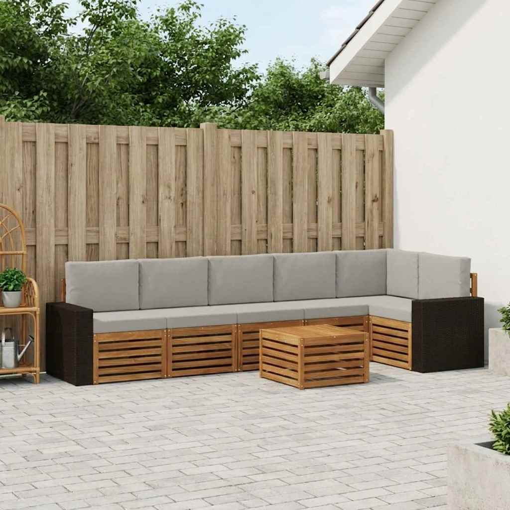 Outdoor-Sofagarnitur 7 stk. Natürlich und Hellgrau Polyester