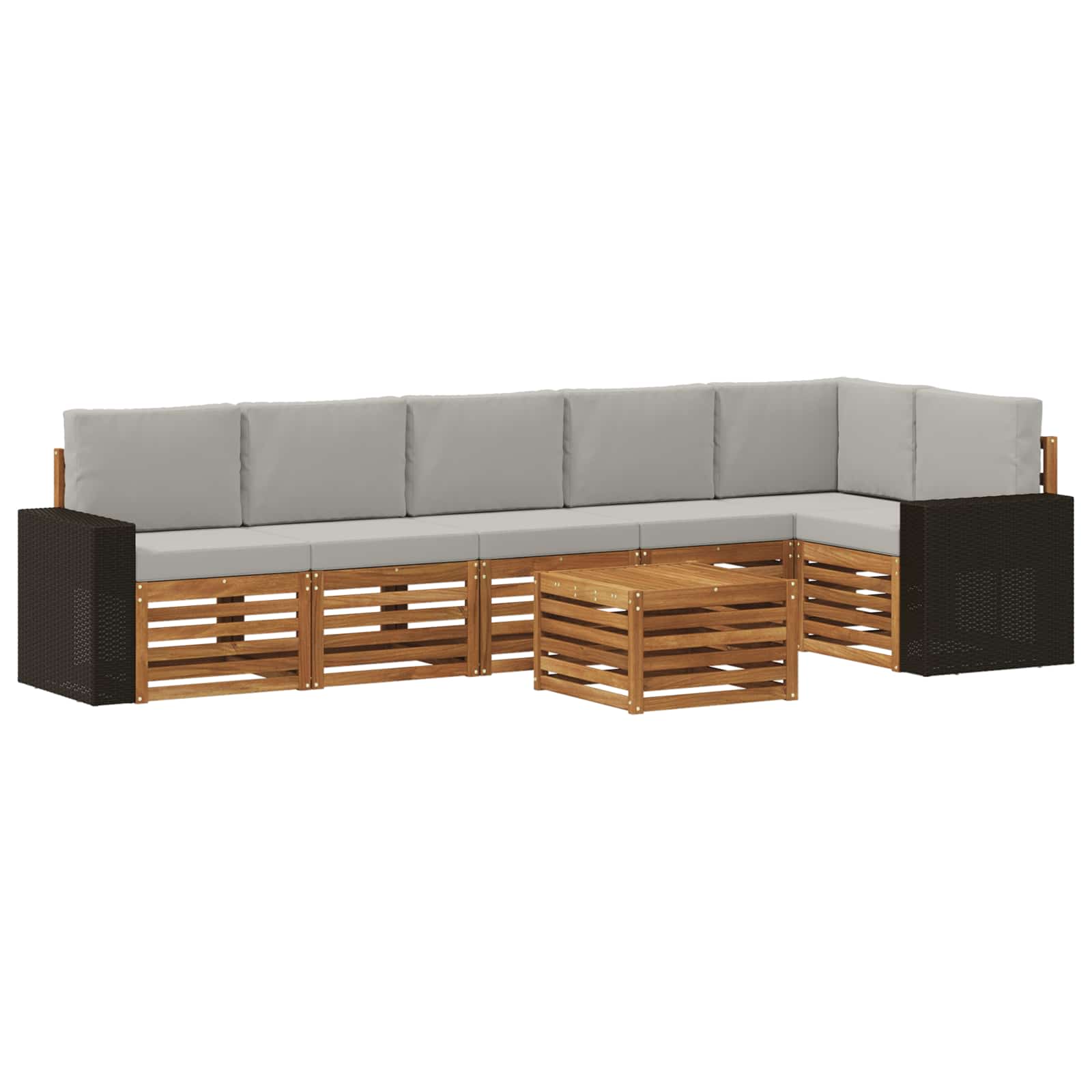 Outdoor-Sofagarnitur 7 stk. Natürlich und Hellgrau Polyester