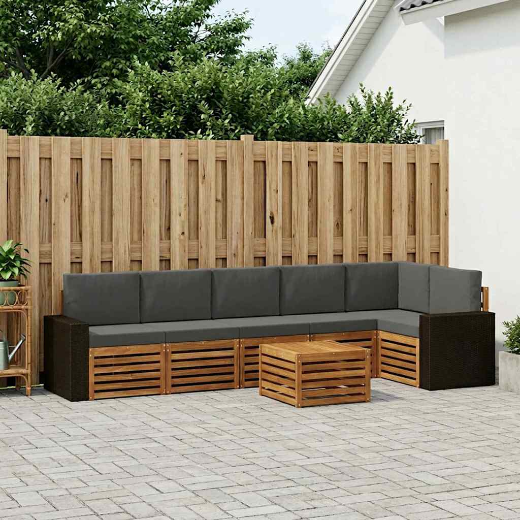 Ecksofa Set 7 pcs Natur und Anthrazit Massivholz Akazie