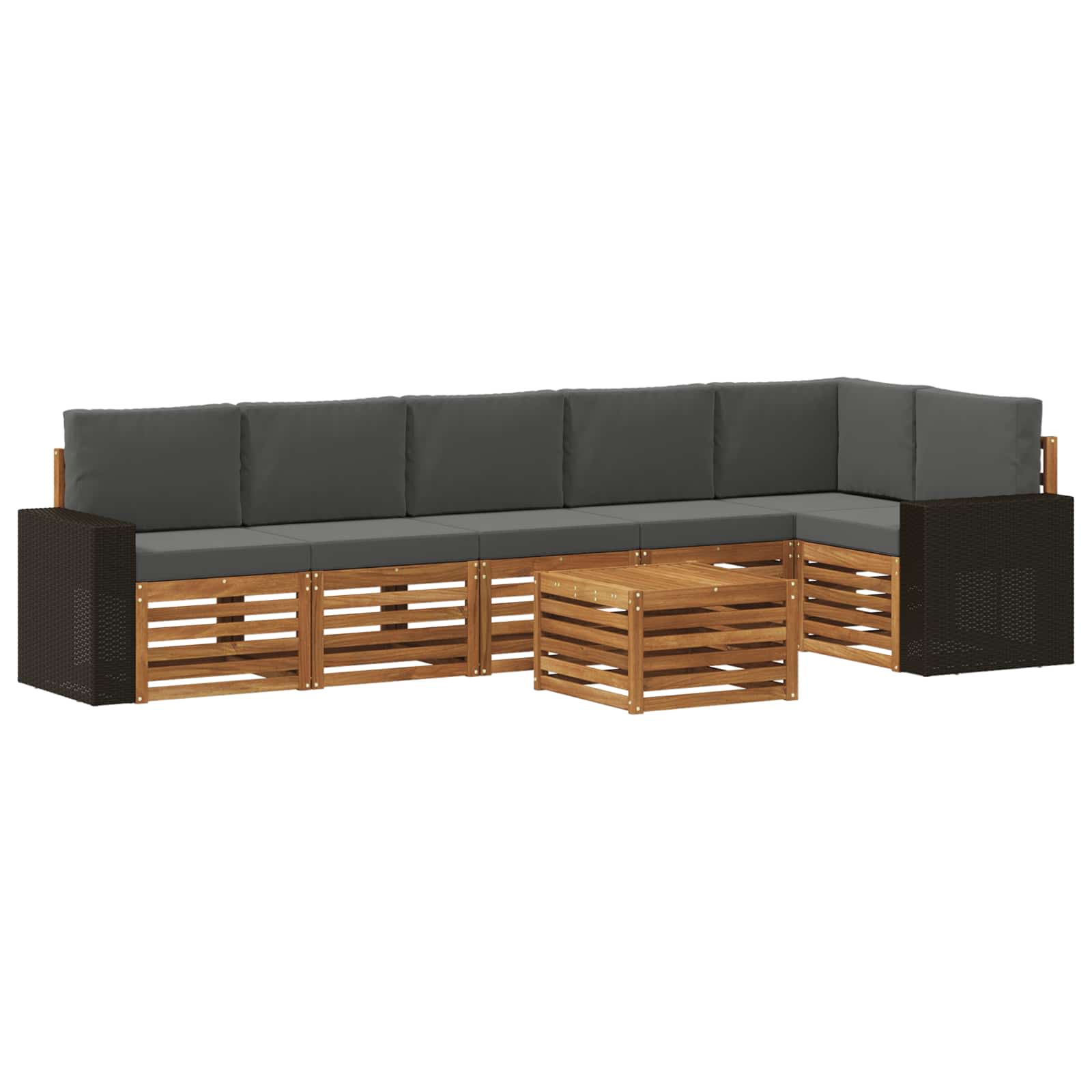 Ecksofa Set 7 pcs Natur und Anthrazit Massivholz Akazie
