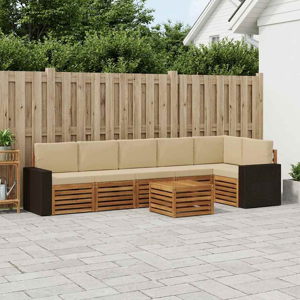 Outdoor-Sofagarnitur 7 stk. Natur und Beige Polyester