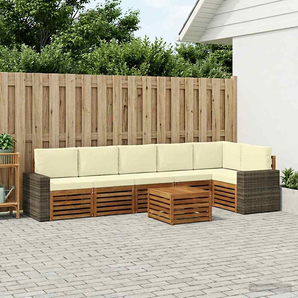 Ecksofa Set mit Kissen 7 pcs Natur und Creme Massivholz Akazie