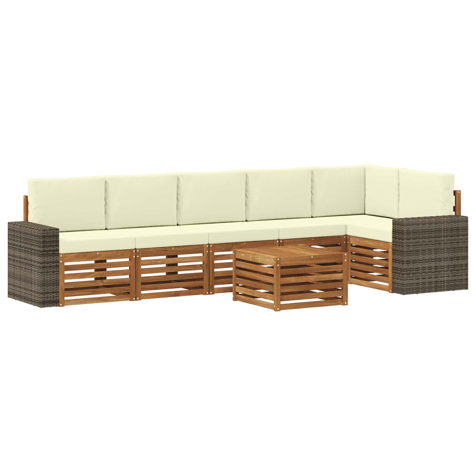 Ecksofa Set mit Kissen 7 pcs Natur und Creme Massivholz Akazie