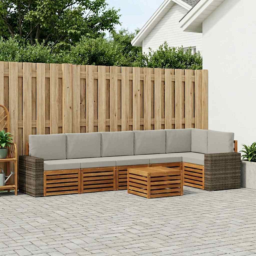 Outdoor-Sofagarnitur 7 stk. Natürlich und Hellgrau Polyester
