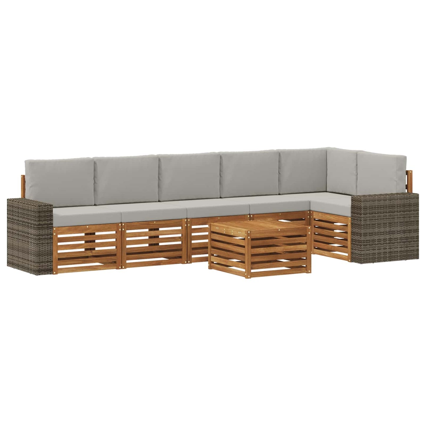 Ecksofa Set 7 pcs Natürlich und Hellgrau Massivholz Akazie