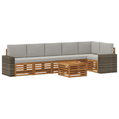 Outdoor-Sofagarnitur 7 stk. Natur und Hellgrau Polyester