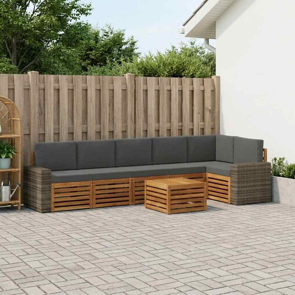 Ecksofa Set 7 pcs Natur und Anthrazit Massivholz Akazie