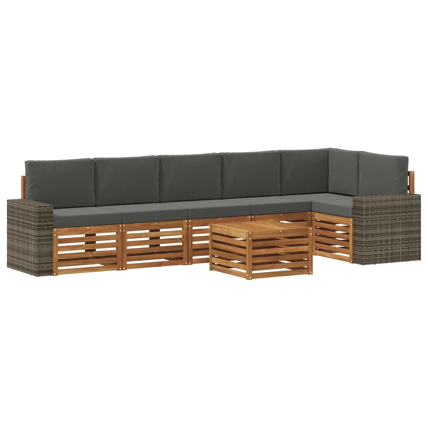 Ecksofa Set 7 pcs Natur und Anthrazit Massivholz Akazie