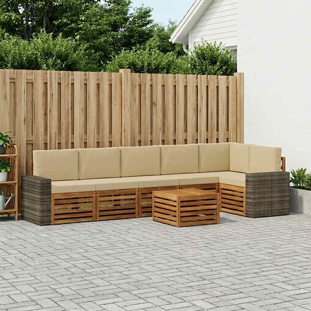 Outdoor-Sofagarnitur 7 stk. Natur und Beige Polyester