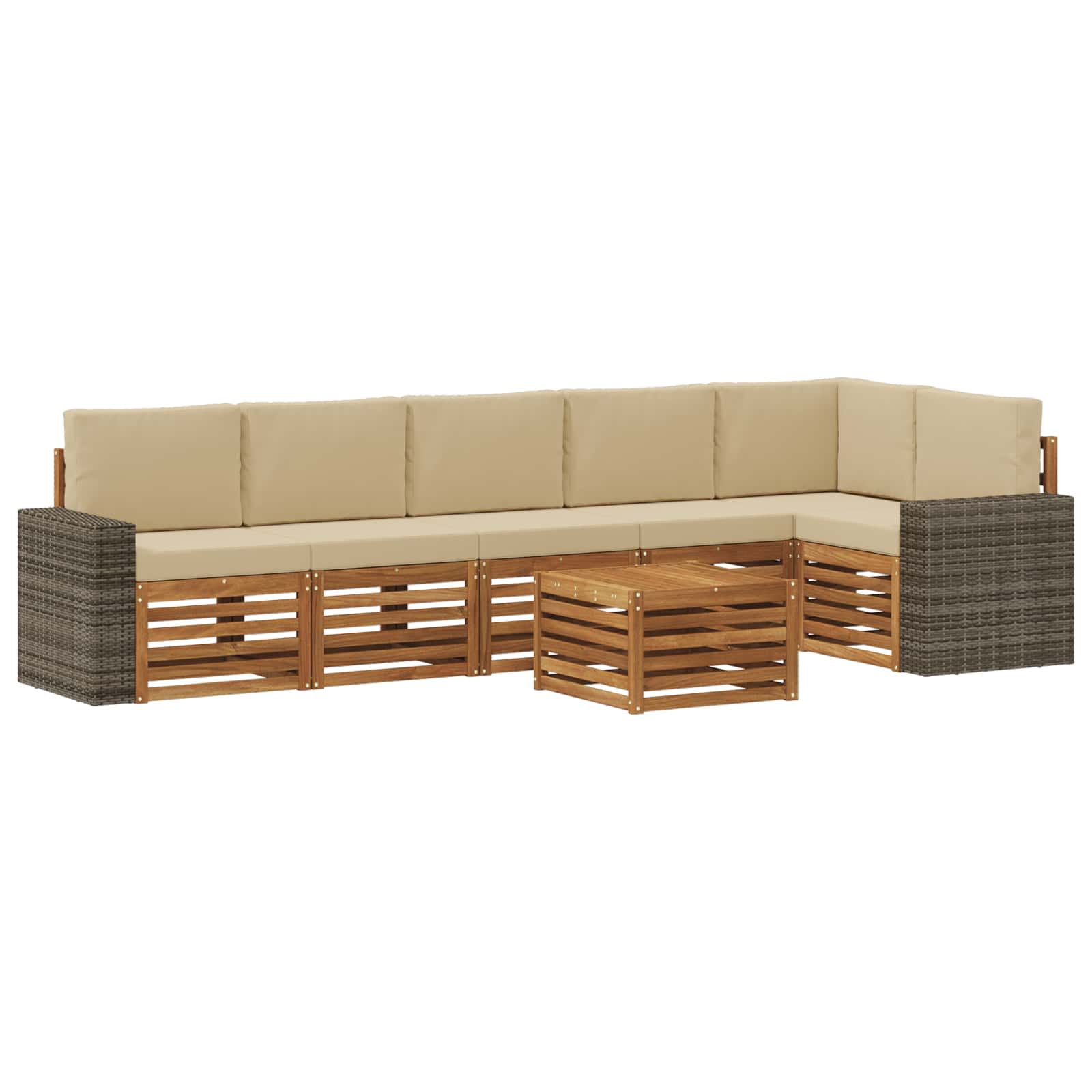 Outdoor-Sofagarnitur 7 stk. Natur und Beige Polyester